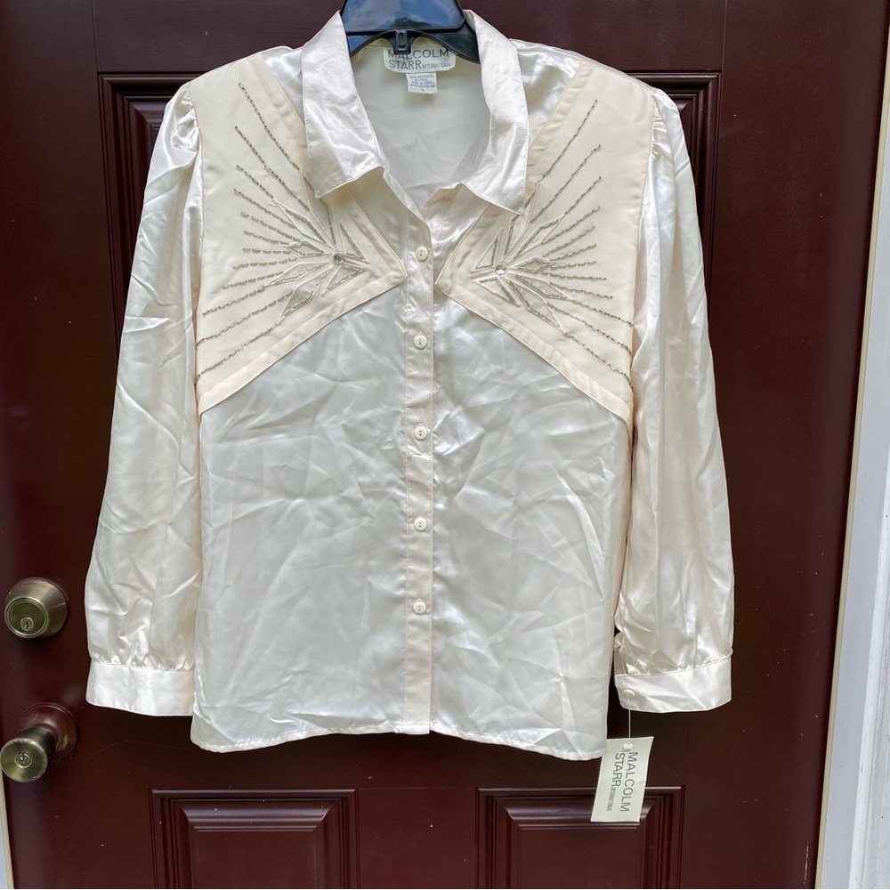 NWT L vintage Malcolm Starr ivory rodeo bridal shirt blouse sz 12 vtg white
